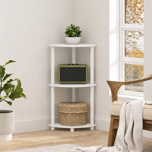 Furinno Turn-N-Tube Toolless Assembly 3-Tier Corner Shelf, Corner Book Shelf, Open Shelves Bookshelf, for Organization a