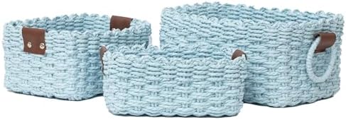 Woven Paper Rope Wicker Basket for Organizing(Set of 3,Blue)