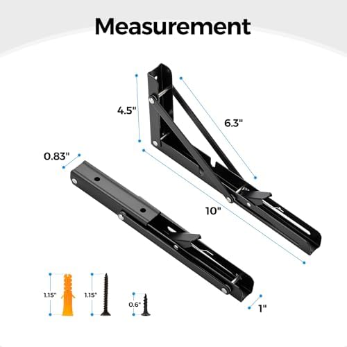 Matte Black Folding Shelf Brackets, 10 Inch, 6 Pack