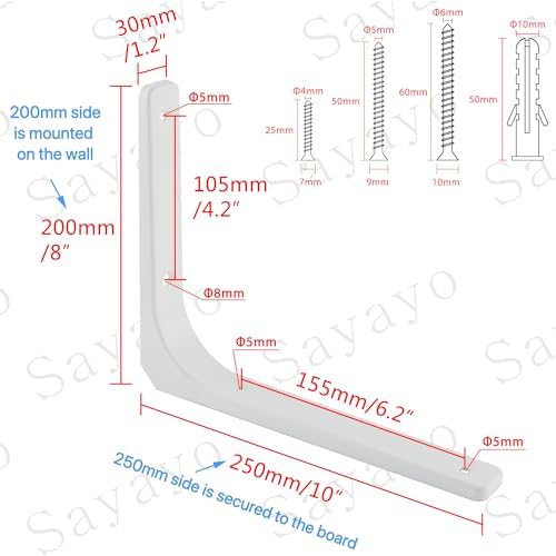SAYAYO Wall Shelf Bracket White, 10 X 8 Inch Heavy Duty L Bracket for Wood