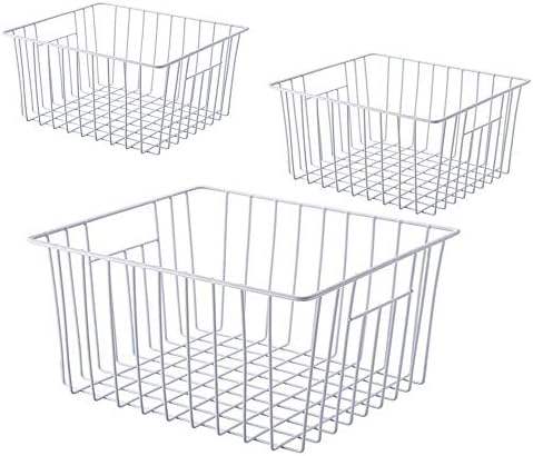 16inch Freezer Storage Organizer Baskets, Household Wire Refrigerator Bins with Built-in Handles for Cabinet, Pantry, Cl