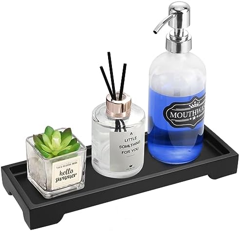 Luxspire Marble Tray for Soap Dispenser Perfume Jewelry, S, Marble Black