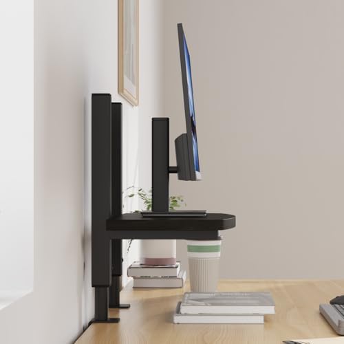 Adjustable Clamp-On Monitor Riser for Desk, Height Adjustable Monitor Stand with Space-Saving Design, Black MDF Shelf fo