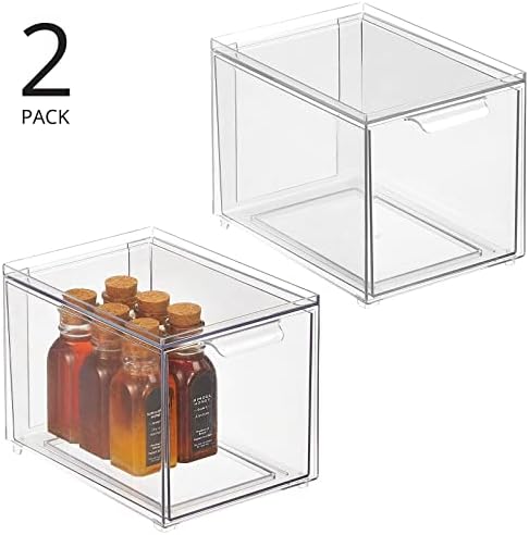 mDesign Kitchen Storage Drawer Box – Plastic Storage Box with Pull-Out Drawer – Pantry, Fridge and Cupboard Storage for 