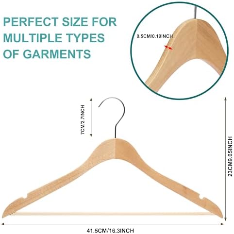Quality Hangers 16.5" Wooden Hangers Multi Pack, Ultra Thin Space Saving Natural, 360 Degree Swivel Hook, Best for Shirt