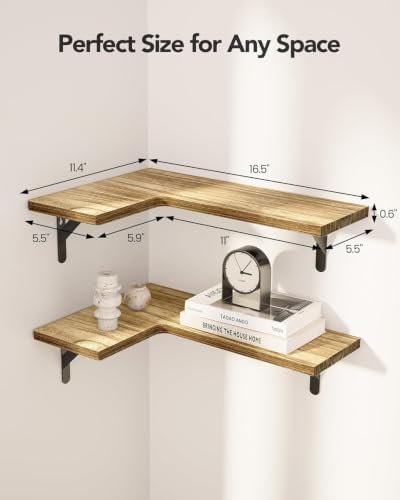 Amada Corner Floating Shelves, Paulownia Wood, Set of 4, Natural Wood