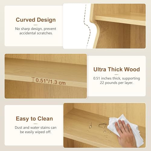 Hoctieon 5-Tier Open Bookcase and Bookshelf with LED Light, Floor Standing Display Storage Shelves, Wood Modern Display 
