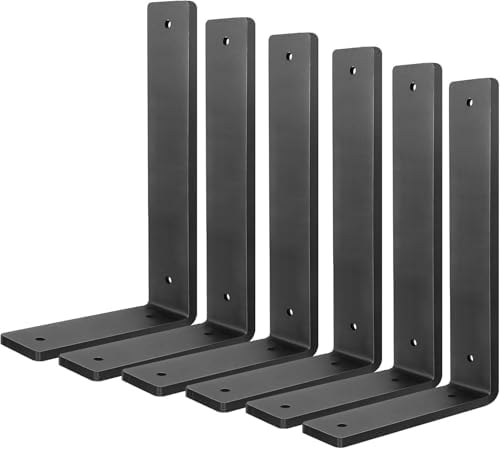 Floating Shelf Bracket 14 Inch, 6 Pack Heavy Duty Shelf Brackets, Black Wall Shelf Bracket for DIY Decorative with Mount