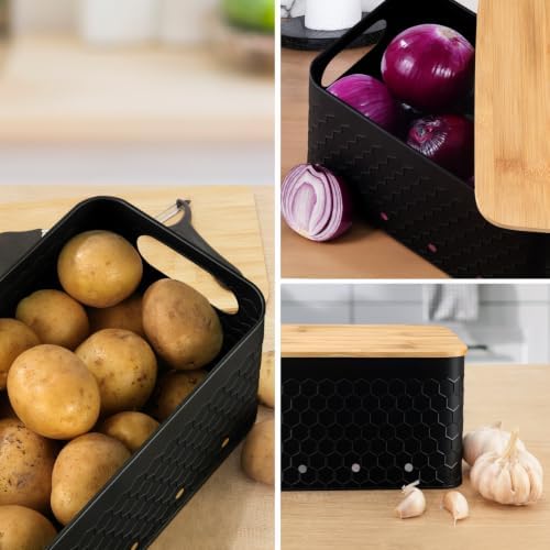 Kitchen Vegetable Storage Set of 3, Metal Onion Garlic Potato Storage Set, Kitchen Canisters Vegetable Keeper Containers