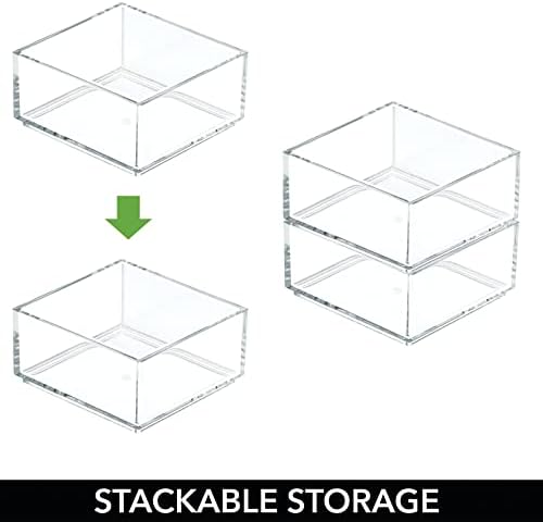 mDesign Plastic Square Desk Organizer Tray for Home Office, Drawers, Desktop, Holder for Pens, Paper Clips, Office Supply Accessory - Lumiere Collection - 6 Pack - Clear