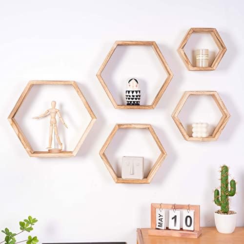 WONFUlity Hexagon Floating Shelves, Hexagonal Shelf Wall Mounted Storage