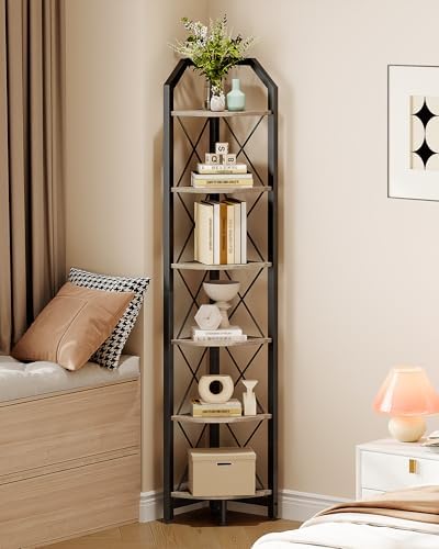 CHOEZON 6-Tier Corner Shelf, Industrial Corner Bookshelf, 71.2" Corner Storage Stand, Plant Stand Display Shelf, Corner 