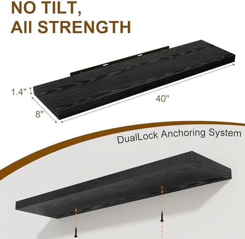 Fun Memories 40 Inch Floating Shelves Set of 2, 8 Inch Deep Wall Shelf, Rustic Wood Storage Shelves for Bedroom, Kitchen