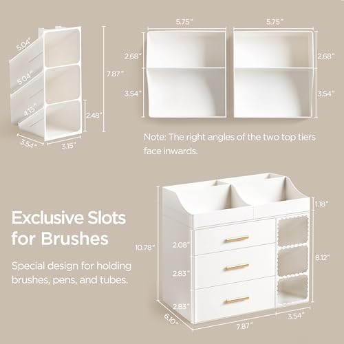 HBlife Makeup Organizer Countertop with Brush Holder,Large Bathroom Counter Organizer with Drawers,Skincare Organizers f