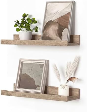 Heimlove Picture Ledge Shelf, Floating Shelves Set of 2, 15.75Inches Picture Shelf for Wall with Ledge, Kids Bookshelf Wall Mounted for Living Room Bedroom Decor Books Photo Frames - Gray