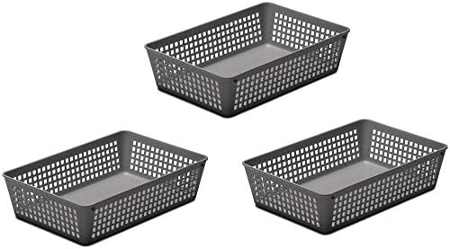 YBM Home 3-Pack Plastic Storage Baskets Bins for Home Junk Drawer, Shelves, and Office Organization, Functional Trays/Co