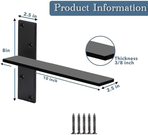 Free Hanging Countertop Support Bracket 10" Lx2.5 W 2 Pack Heavy Duty Hidden Floating Wall Shelf Bracket 3/8" Thick for 