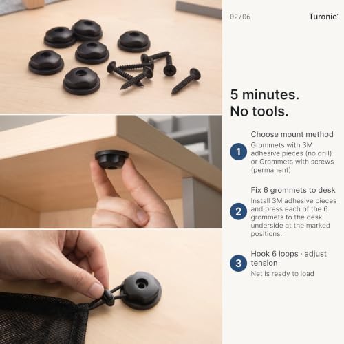 Turonic DM1 Under Desk Cable Management Tray Net Kit 50x25cm 11 lbs