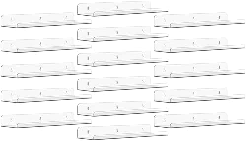 Qukaka 15" Clear Floating Shelves for Wall, 16 Pack Display Ledges
