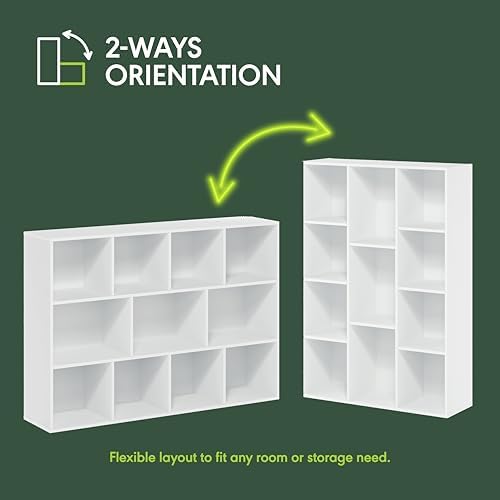 Furinno LUDER Book Shelf, 11-Cube Bookshelf, Reversible Cube Storage Bookcase, Open Storage Shelf, Closed Back 9.4 x 29.