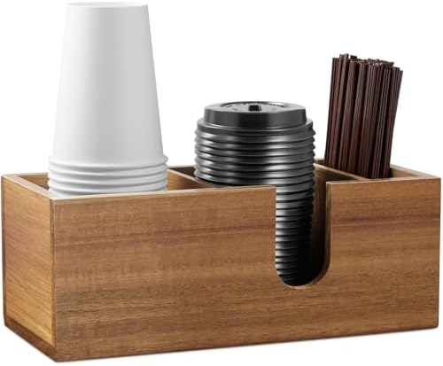 ALELION Acacia Wood Coffee Cup Holder for Countertop - Wood Coffee Bar Accessories and Organizer - Coffe Station Organiz