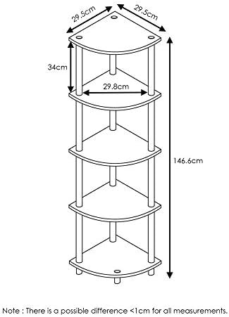 Furinno TURN-N-TUBE Corner Shelf, 5-Tier Corner Bookshelf, Open Storage Shelves, for Organization and Storage, Living Ro