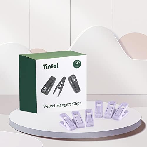 Tinfol Velvet Hanger Clips, 50Pcs Light Purple Strong Finger Flocked Clips, Large Opening Clip, Pants Velvet Clip for Thin Clothes Hangers