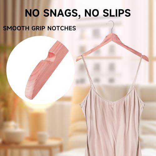 Wooden Top Hangers with 360° Swivel Hook, Cedar Wood, 96-Pack