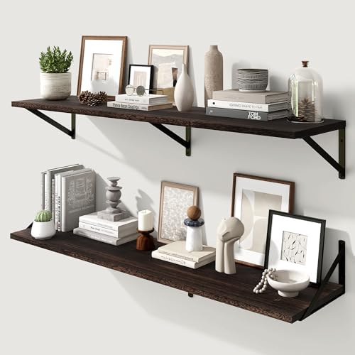 Marsmiles Deep Floating Shelves, 48'' x 12'' Dark Wood Shelves Set of 2