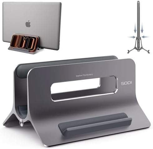 SODI Vertical Laptop Stand for Desk, Gravity Auto Lock MacBook Stand, Aluminum Laptop Holder Vertical Compatible with Ma