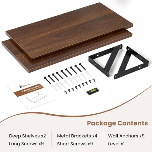 Axeman Floating Shelves for Wall, 16'' x 8'' Walnut Wall Shelves Set of 2