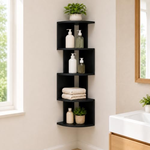 5-Tier Corner Wall Shelf, 30.7 in Tall PVC Corner Storage Shelf, Wall Mounted Corner Organizer Rack for Bathroom, Kitche