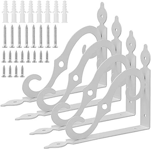 Acrux7 4 Pack Shelf Brackets 7.5X5.5 inch Thicken Iron Corner Brace Shelf Support Heavy Duty Wall Shelf Brackets White D
