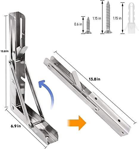 Folding Shelf Brackets 14 inch 2 Pcs Max. Load 330lb - Heavy Duty Stainless Steel DIY Wall Mounted Collapsible Shelf Bra