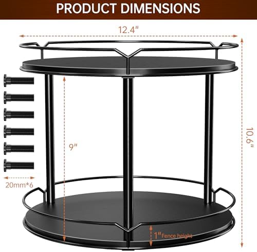 Lazy Susan Organizer 2 Tier - 12.4" Turntable Spice Rack for Table Top, Wooden Rotating Lazy Susan for Cabinet Pantry Ki
