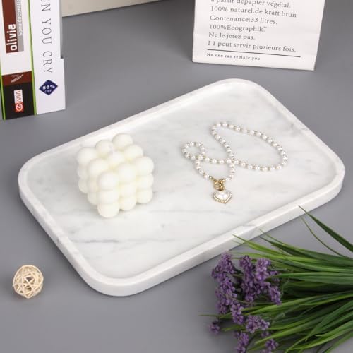 Marble Bathroom Vanity Decorative Tray, Carrara White, 12 * 8 * 0.8