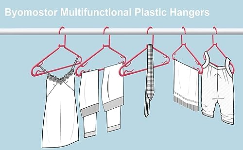 Byomostor Plastic Hangers 50 Pack, Light Weight Durable Clothes Hangers with Hooks Standard Size G-Shape&Non-Slip Coat Hangers for Everyday Use (Pink)