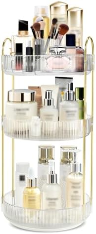 Rotating Makeup Organizer for Vanity, 9" D x 19" H, 3-Tier (White)