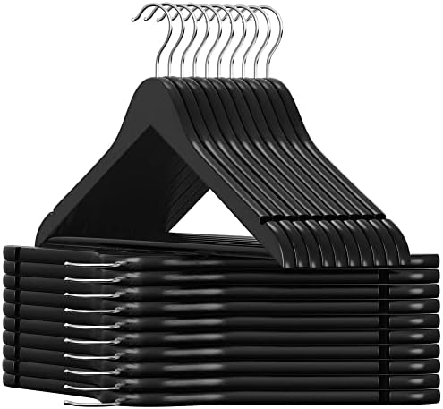 SONGMICS Wooden Hangers, 20-Pack Wood Hangers with Non-Slip Pants Bar