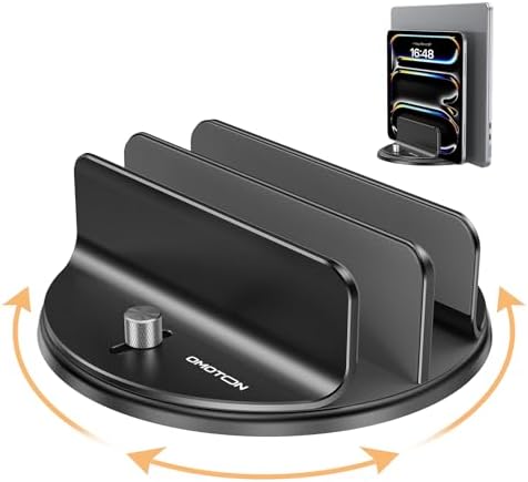 OMOTON 360° Vertical Laptop Stand Holder, Dual-Slot Aluminum Desk Organizer