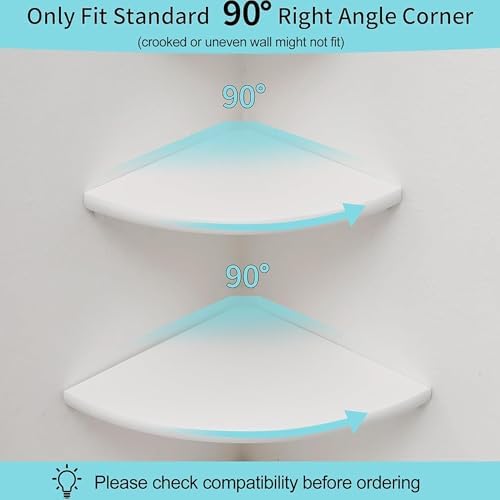Corner Shelves, Floating Corner Shelf, Set of 2 White Solid Oak Wood Wall Shelves, Round End Wall Mount with Wire Hole S