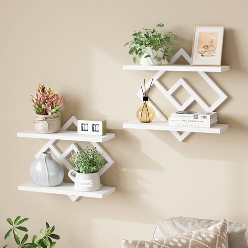 ELYKEN Floating Shelves for Wall, Set of 2 Hanging Shelves, White