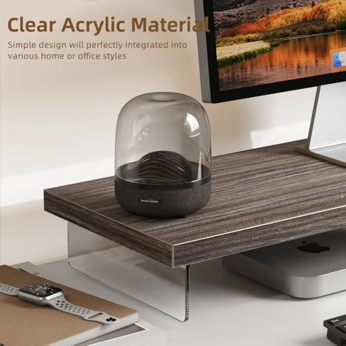 Monitor Stand Riser, 25x10 in Wood & Acrylic Computer Desk Organizer Shelf