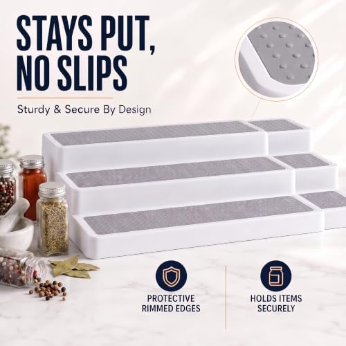 Oizeir 3-Tier Expandable Spice Rack Organizer for Cabinet, White/Grey