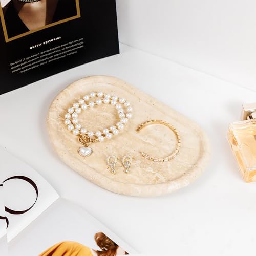 Natural Travertine Tray, Special-Shaped Jewelry Tray, Marble Ring Dish for BathroomCountertop, Nightstand,Dressing Table