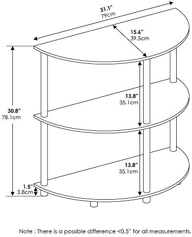 Furinno Frans Turn-N Half Round Console Table with Stainless Steel Tubes, White Oak, 15.6D x 31.1W x 30.8H in