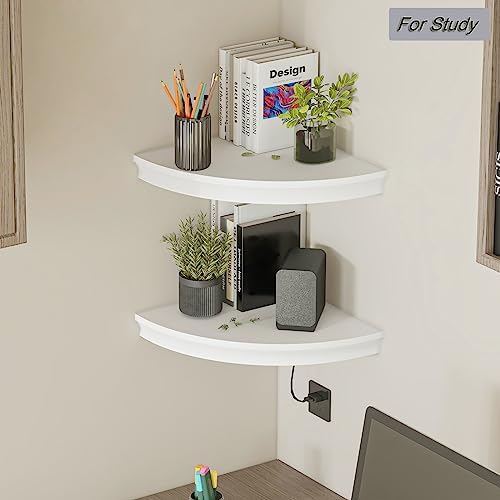 HAO Floating Corner Shelf Invisible Wall Mounted Shelves Radial Shape Cable Wire Hole Pattern Perfect for Bedroom Bathro