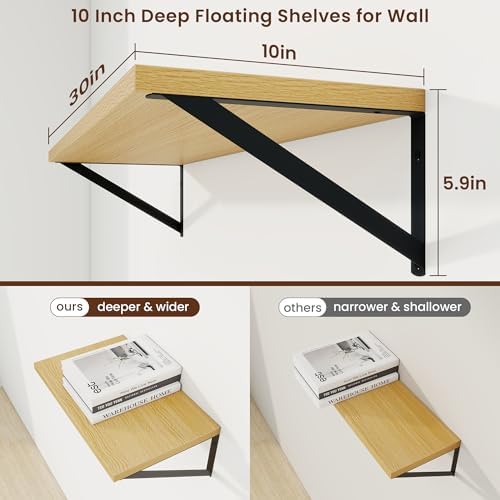 Axeman 30 Inch Floating Shelves, 10 Inch Deep Oak Wall Shelves Set of 2