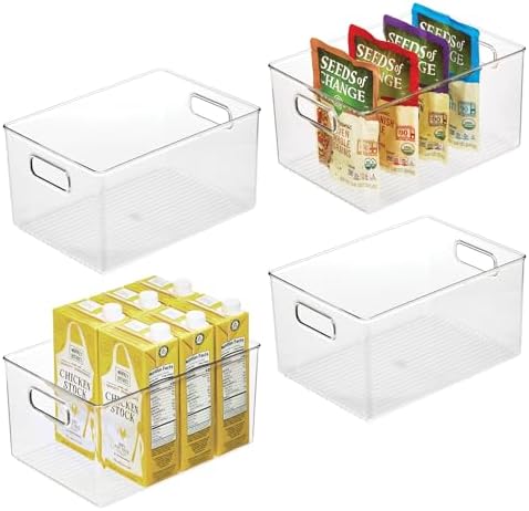 iDesign Pantry Organizer Bins with Handles, Set of 4, Clear