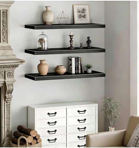 Vervida® Black Floating Wall Shelves 47.2 in Set of 3 Extra Large